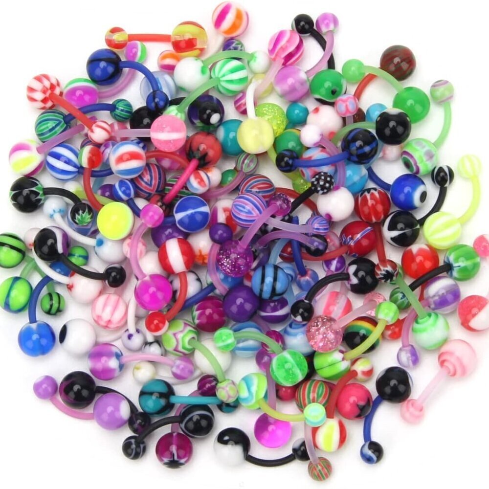 Assorted 100pcs Bioflex Acrylic Belly Button Rings 14G Jewelry for Women